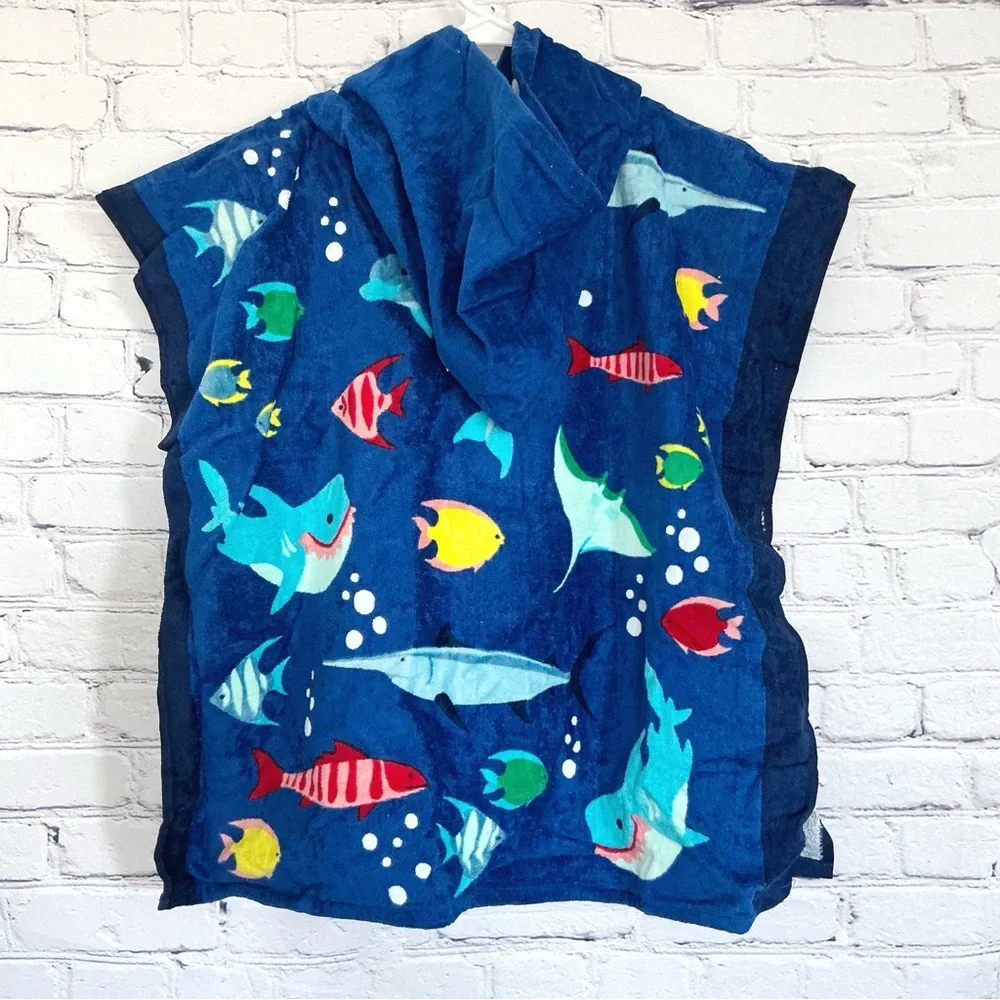 New Hood Beach Towel Sea Party Fish Sharks Dolphins Blue 24x48 Wearable
